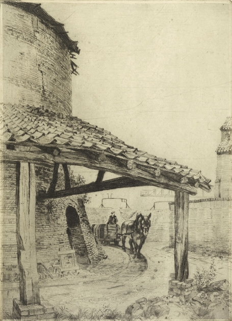 Belgische etser R. Malfliet met een ets