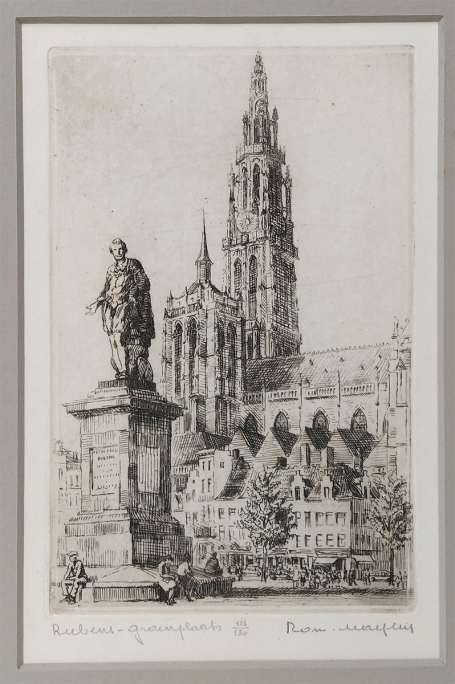 Belgische etser R. Malfliet met een ets