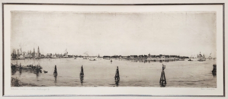 Belgische etser R. Malfliet met een ets van Antwerpen