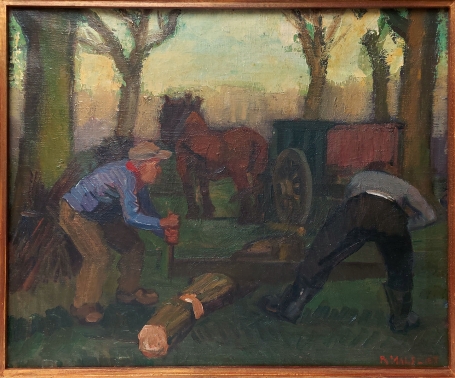 Belgische schilder R. Malfliet met een schilderij