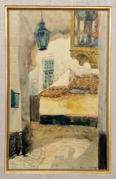 Belgische kunstschilder R. Malfliet met een Antwerps schilderij