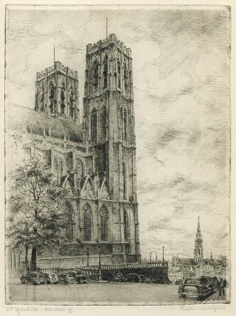 Belgische etser R. Malfliet met een Brusselse ets