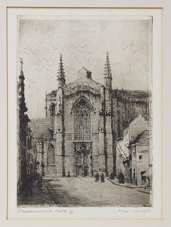 Belgische etser R. Malfliet met een ets van Aalst