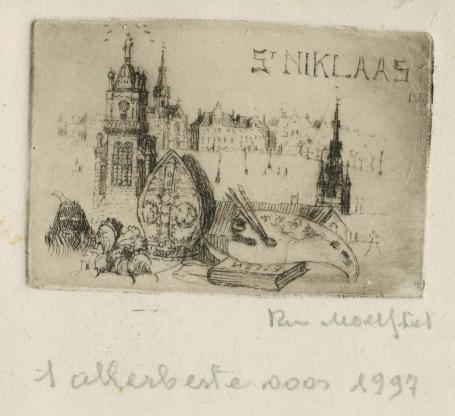 Belgische etser R. Malfliet met een ets uit 1997