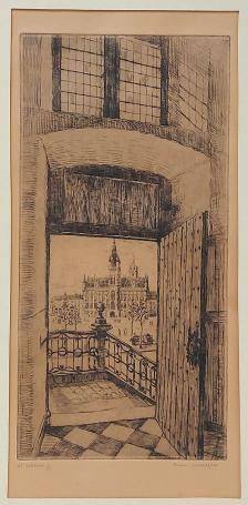 Belgische etser R. Malfliet met een ets