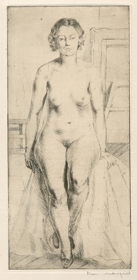 Belgische etser R. Malfliet met een grote ets