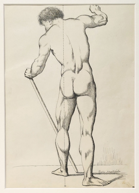 Belgische etser R. Malfliet met een tekening