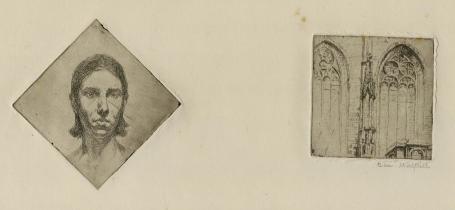 Belgische etser R. Malfliet met twee kleine etsen