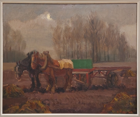 Belgische schilder R. Malfliet met een schilderij