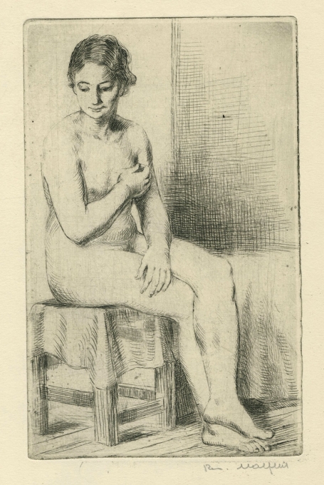 Belgische etser R. Malfliet met een naakt ets