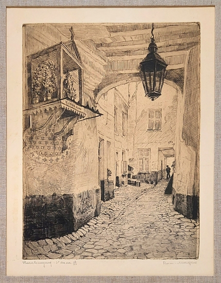 Belgische etser Romain Malfliet met een ets