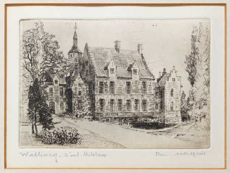 Belgische etser R. Malfliet met een kleine ets