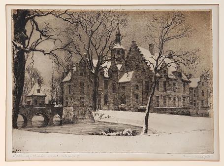 Belgische etser R. Malfliet met een ets Walburg