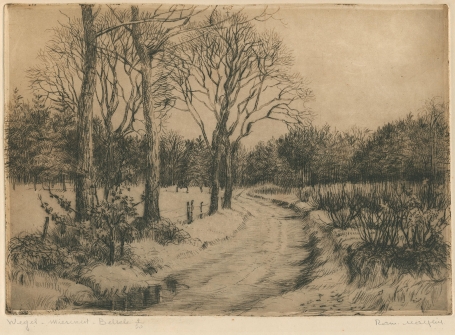 Belgische etser R. Malfliet met een ets van Belsele