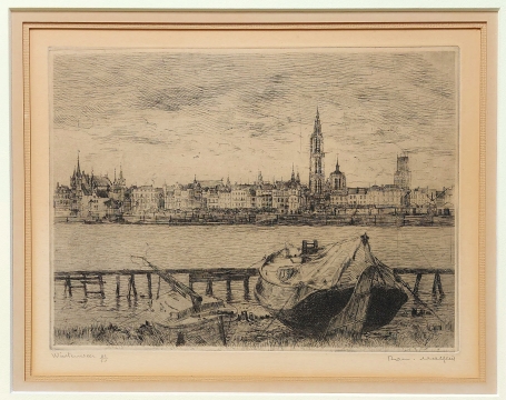 Belgische etser R. Malfliet met een ets