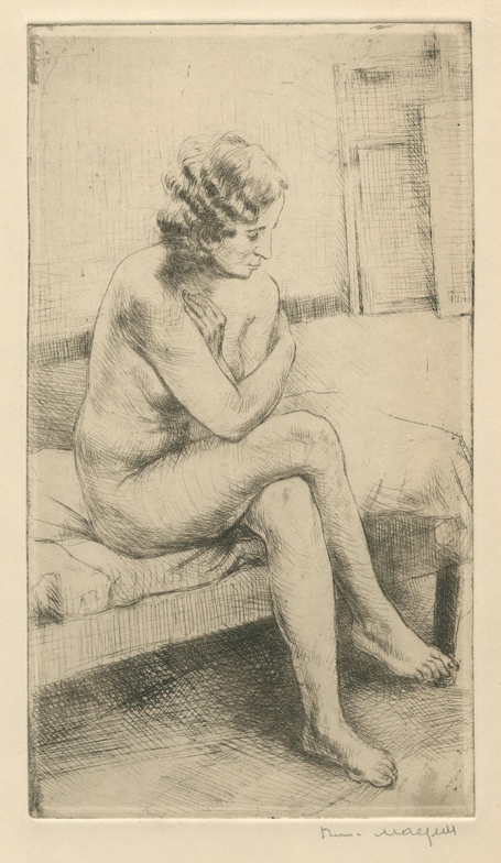 Belgische etser R. Malfliet met een naakte vrouw