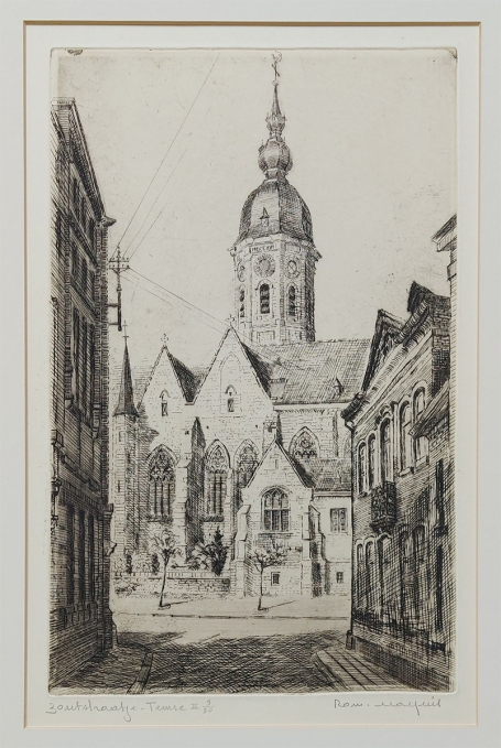 Belgische etser R. Malfliet met een ets