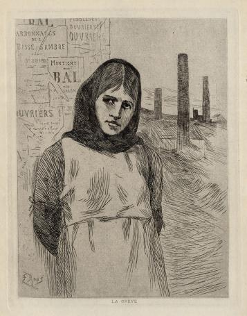 Félicien Rops met een ets de staking uit 1908