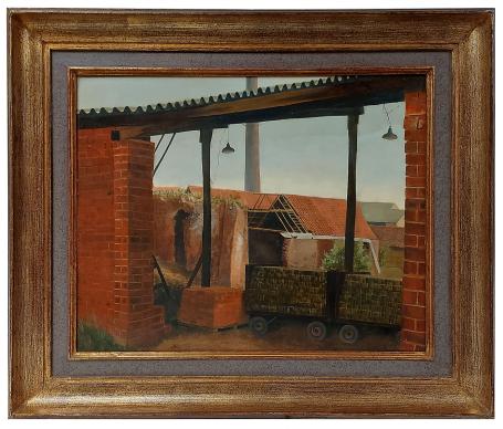 Rudi De Vos met een schilderij op bord geschilderd