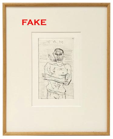 Droge naald ets, zelfportret van Sam Dillemans, gesigneerd in de plaat, ingelijst.