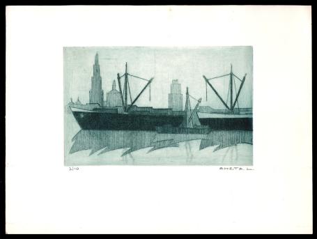 Schepen op de Schelde van de Belgische kunstenaar Léon Smets