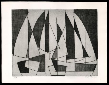 Abstracte ets geëtst door Mechelse kunstenaar Léon Smets