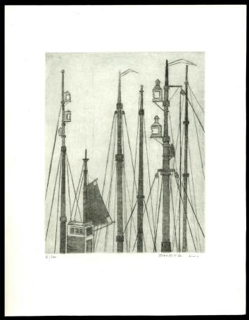 Scheepsmasten geëtst door Mechelse kunstenaar Léon Smets