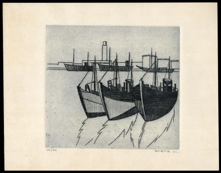 Vissersboten te Oostende van de Mechelse kunstenaar Léon Smets