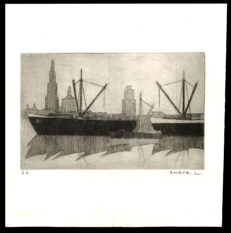 Schepen op de Schelde van de Belgische kunstenaar Léon Smets