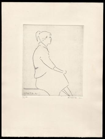 Abstract kunstwerkje op papier, zittend meisje