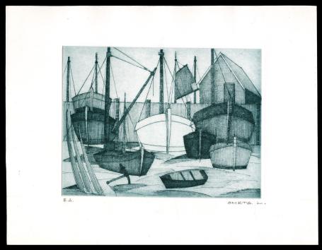 Boten op de scheepswerf, épreuved'artiste