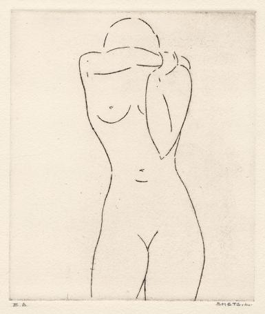 Burijn gravure van Léon Smets, naakte dame