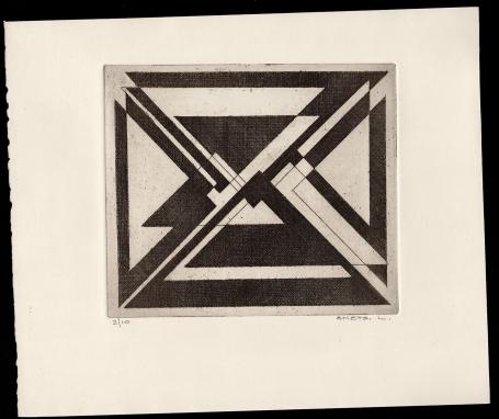 Abstract kunstwerk geëtst door  kunstenaar Léon Smets