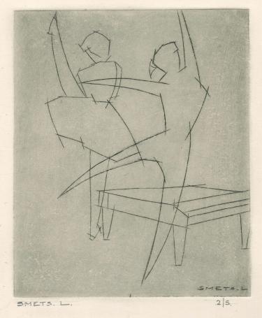 Een gesigneerde abstracte ets van Léon Smets