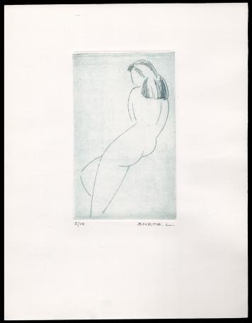 kunstwerk op papier, zittend meisje naakt