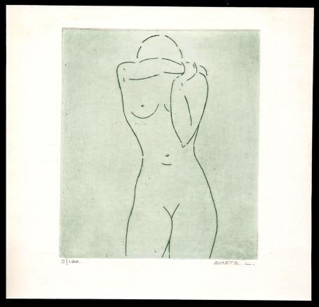 Staand naakt geëtst door Mechelse kunstenaar Léon Smets