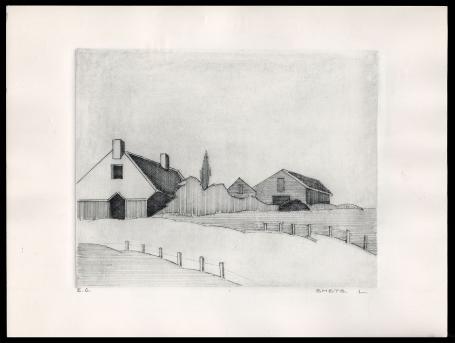 Boerderij geëtst door Mechelse kunstenaar Léon Smets