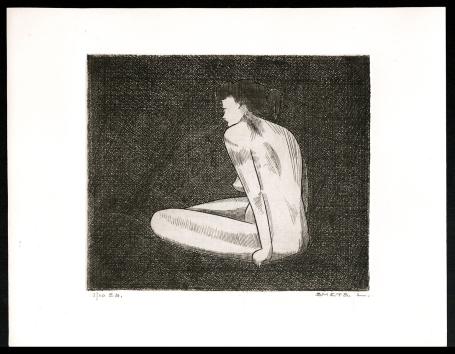 Naakt zittende dame, ets van L. Smets