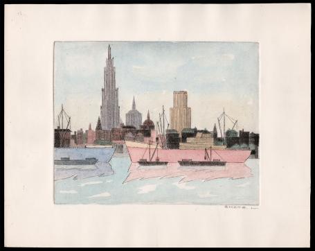 Schepen op de Schelde van de Belgische kunstenaar Léon Smets