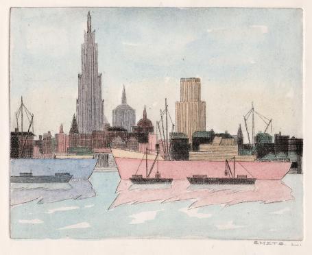 Zicht op de Antwerpse skyline aan de Schelde