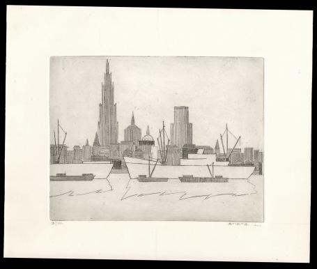 Schepen op de Schelde van de Belgische kunstenaar Léon Smets