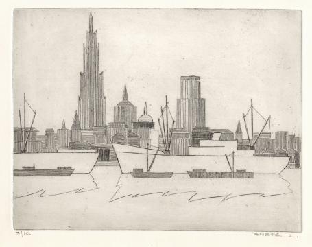 Zicht op de Antwerpse skyline aan de Schelde