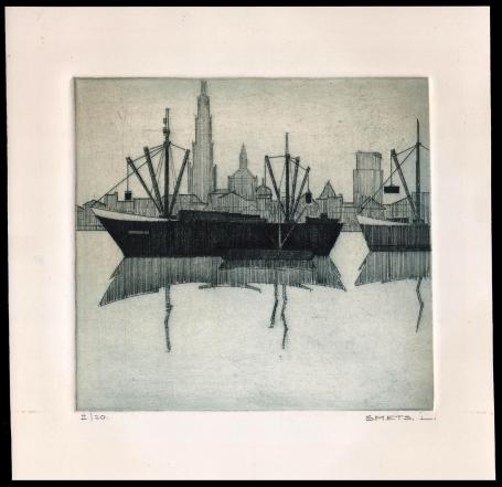 Kleine ets van Léon Smets in kleur gedrukt