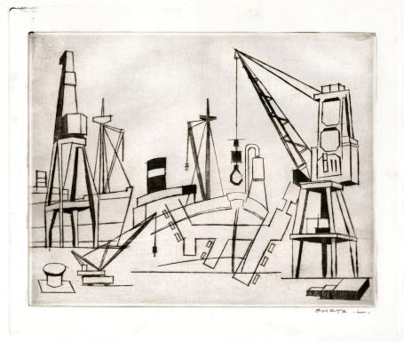 Een kleine ets van Léon Smets, de haven