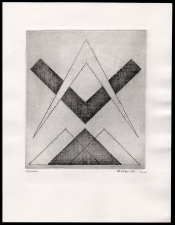 Abstract grafisch kunstwerk geëtst door Mechelse kunstenaar Léon Smets