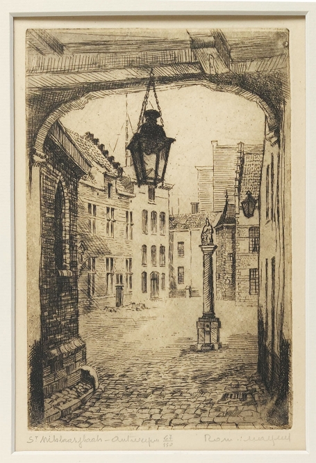 Belgische etser R. Malfliet met een ets