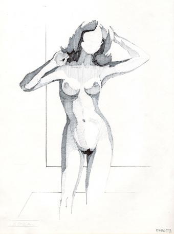 Tekening, gemengde techniek van de Belgische tekenaar Eugène Eechaut