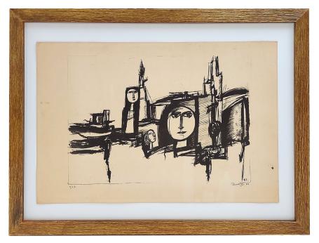 Grote linosnede door Leuvense kunstenaar Theo Humblet