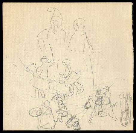 Felix Timmermans met tekeningen op papier