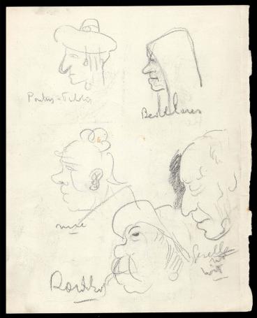 Felix Timmermans met tekeningen op papier